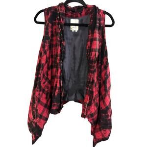 Elevenses ANTHROPOLOGIE Roxanne Buffalo Raw Hem Plaid Tie-Dye Checked Vest Sz.M